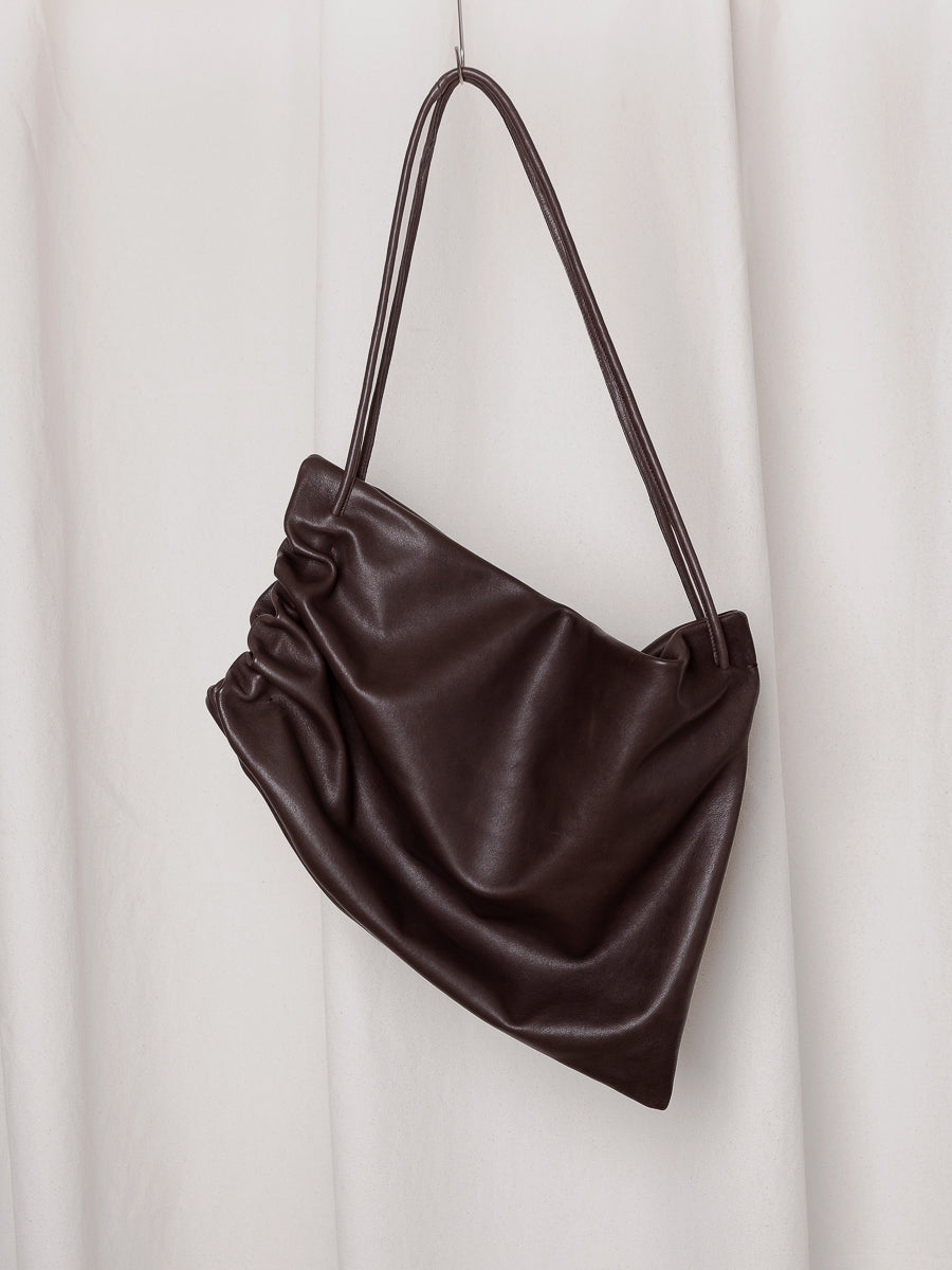 PREORDER S20 NO.131 BROWN LEATHER GATHERED CROSSED BAG
