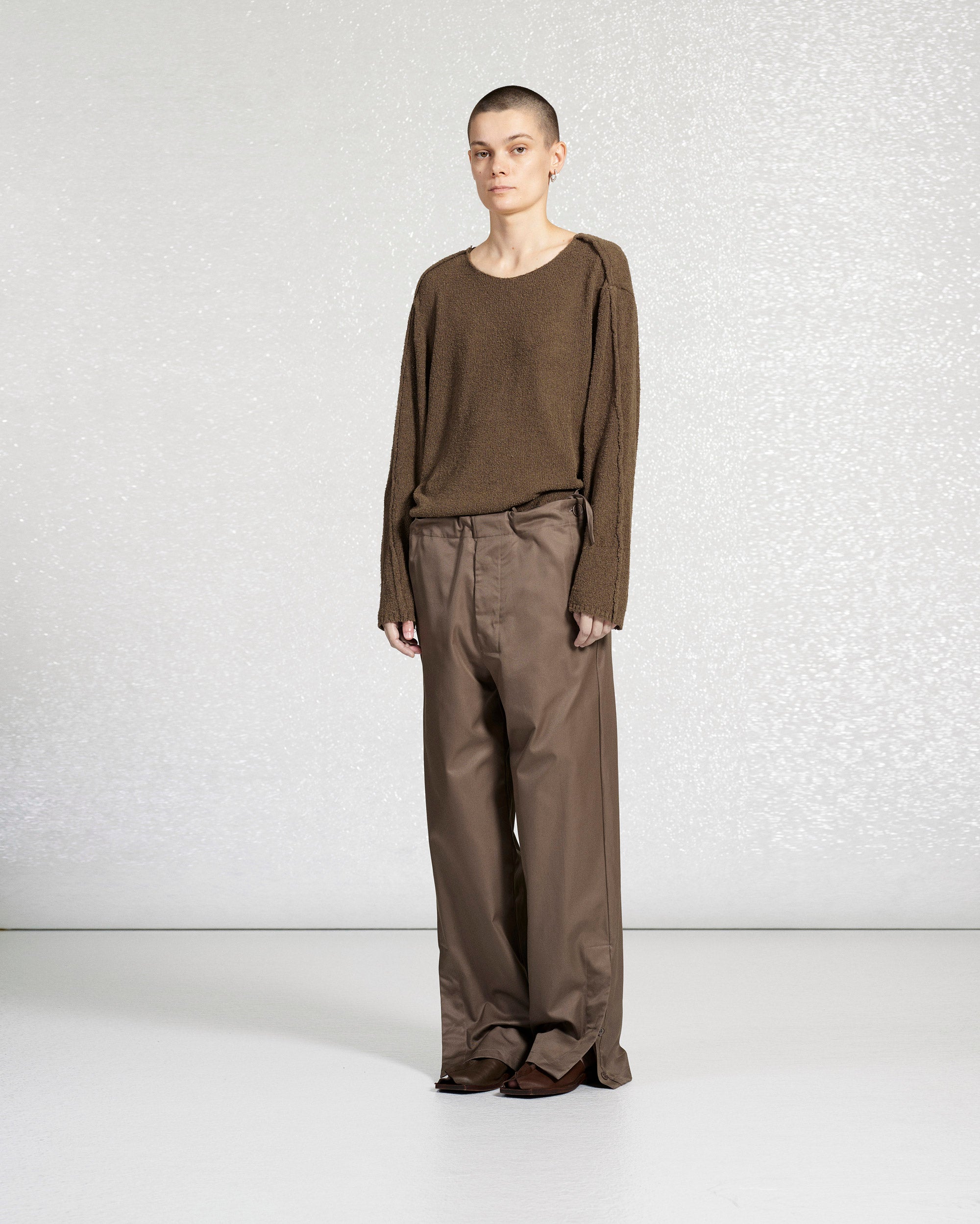 S18 NO.329 BROWN GABARDINE ADJUSTABLE TROUSERS