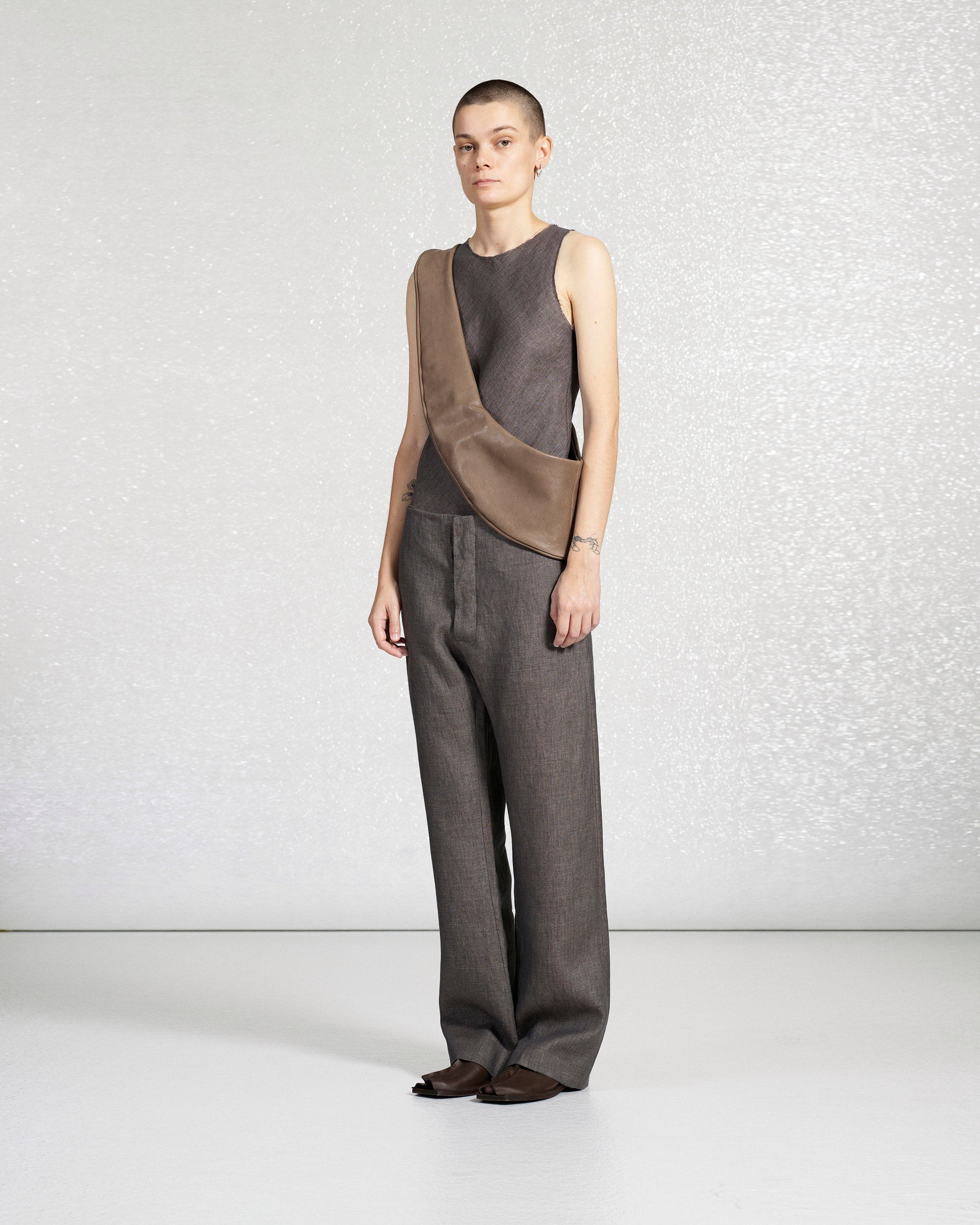 S18 NO.73 BROWN LINEN BIAS CUT TOP