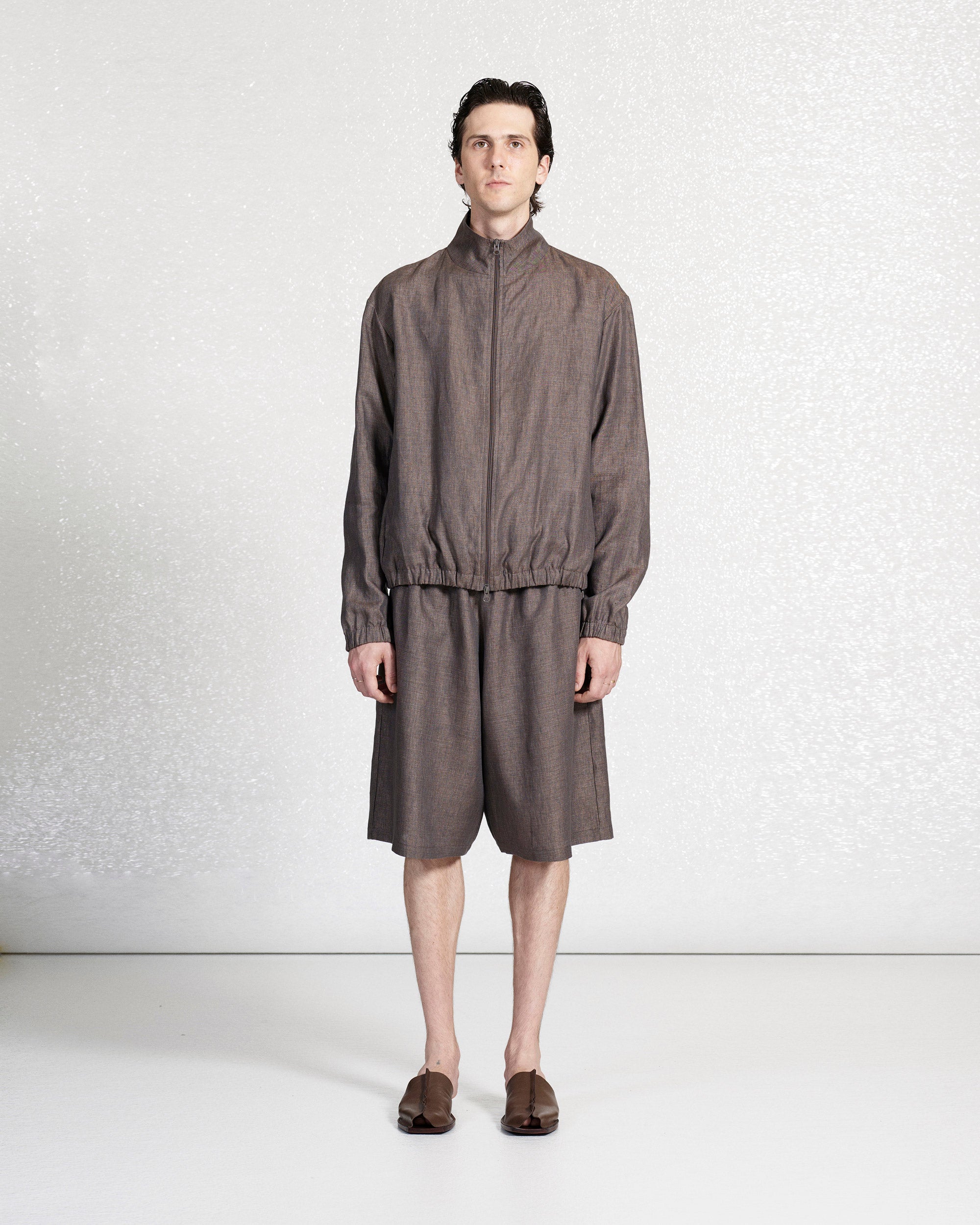 S18 NO.261 BROWN LINEN ZIPPER JACKET