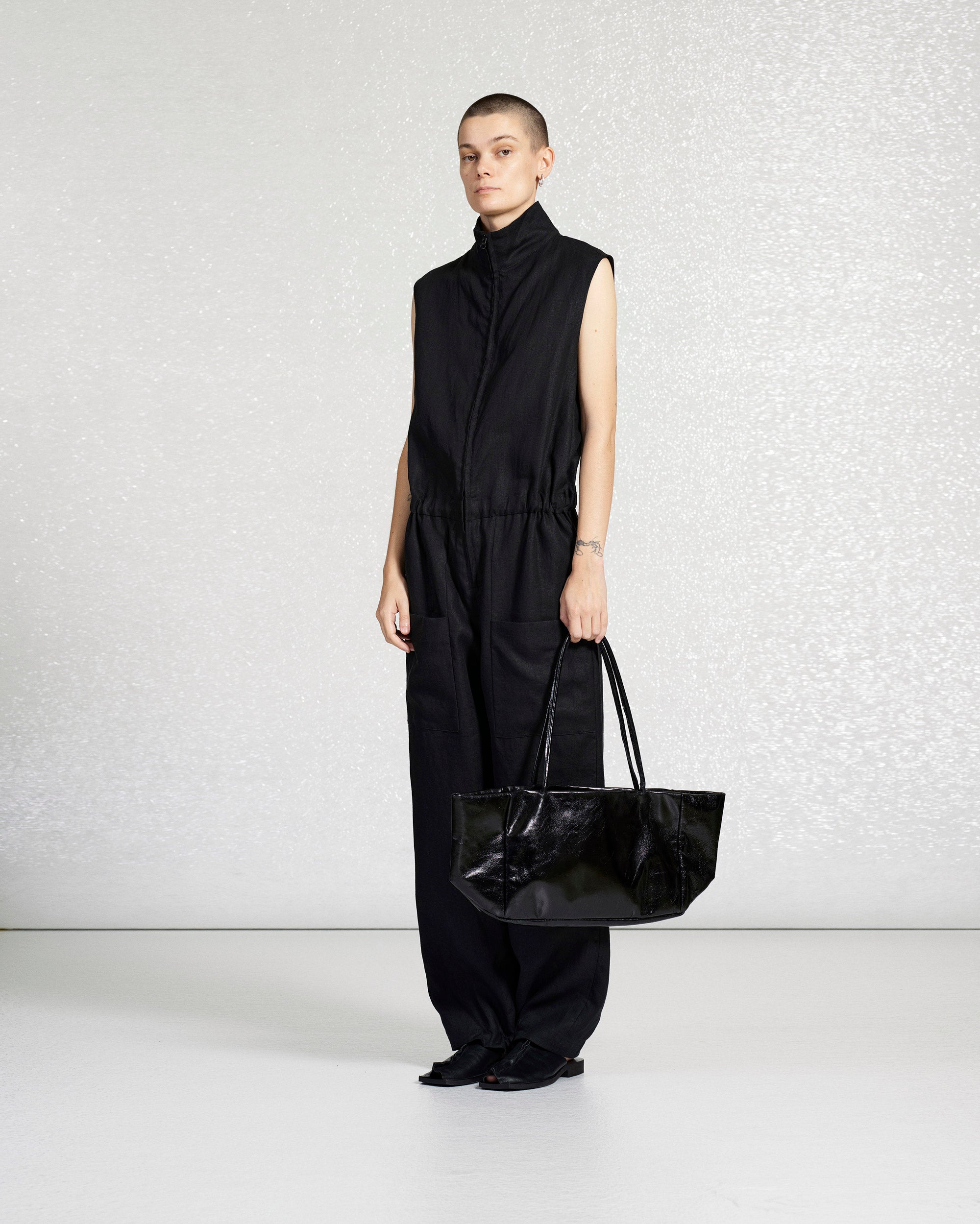 S18 NO.336 LINEN ZIPPER OVERALL